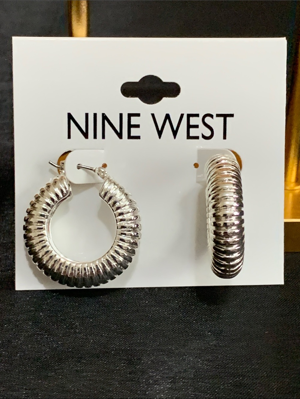 NWT Nine West silver tone textured hoop earrings
